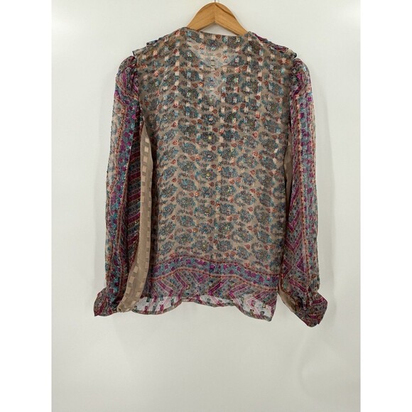 Vintage Womens The Silk Farm Blouse 100% Silk Ruffle Neck Sheer Size 6 Excellent - Picture 6 of 9